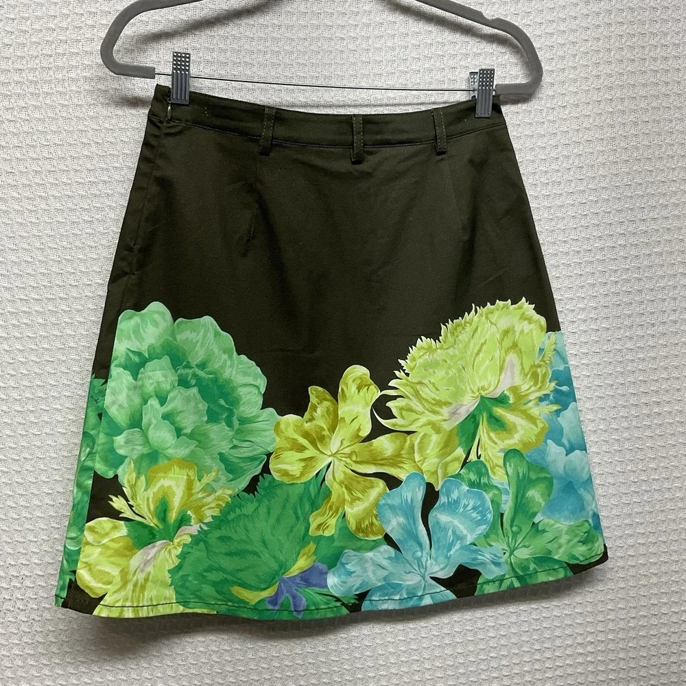 The Kit Cargo Skirt Floral‎ Beach Olive Iris Organic Cotton Twill NWT